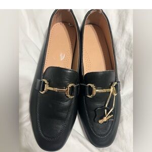 Black Leather Horsebit Loafers Gold Hardware Size 8 / EU 39 Classic Chic